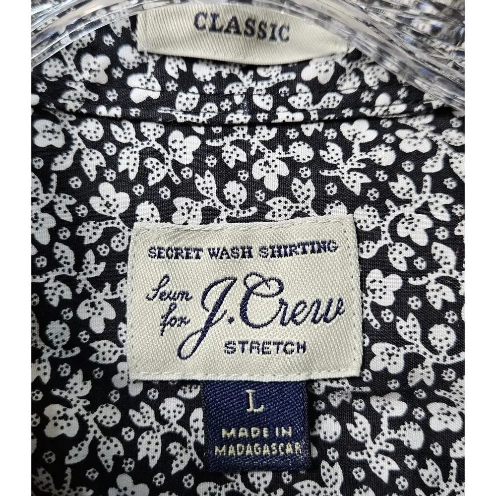 J CREW Men L Shirt Buttondown Classic Fit Floral Black White Long Slv Preppy 46